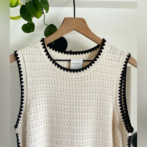 Varley Dwight Tank Knit Dress Cream Black Trim Cotton Midi Minimalist - Picture 4 of 12